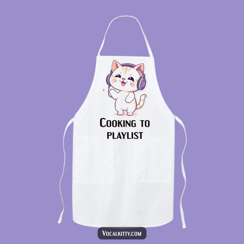Funny Music Cat Apron - DJ Feline Bouncing Kitchen Wear Gift