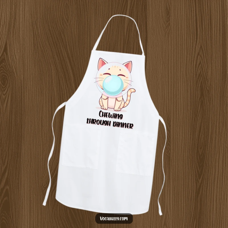 Funny Cat Blowing Giant Bubblegum Bubble About to Pop Apron - Kitchen Humor