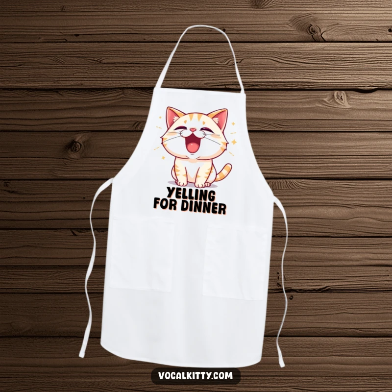 Funny Cat Shouting with Excitement, Sound Waves Emanating Apron - Kitchen Fun