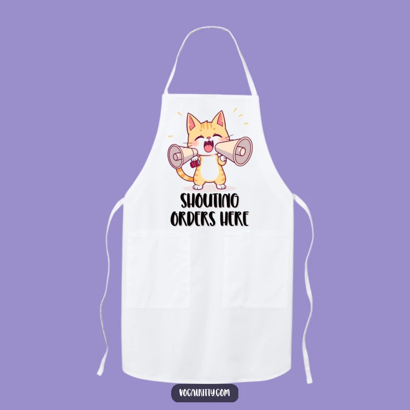 Funny Cat Yelling Megaphone Apron: Cook Up Some Laughs!