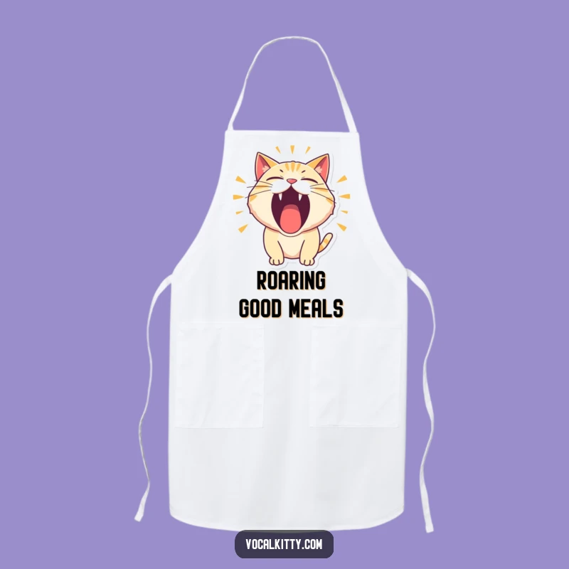 Funny Kitchen Apron: Cat Roaring Loudly with Comical Flair