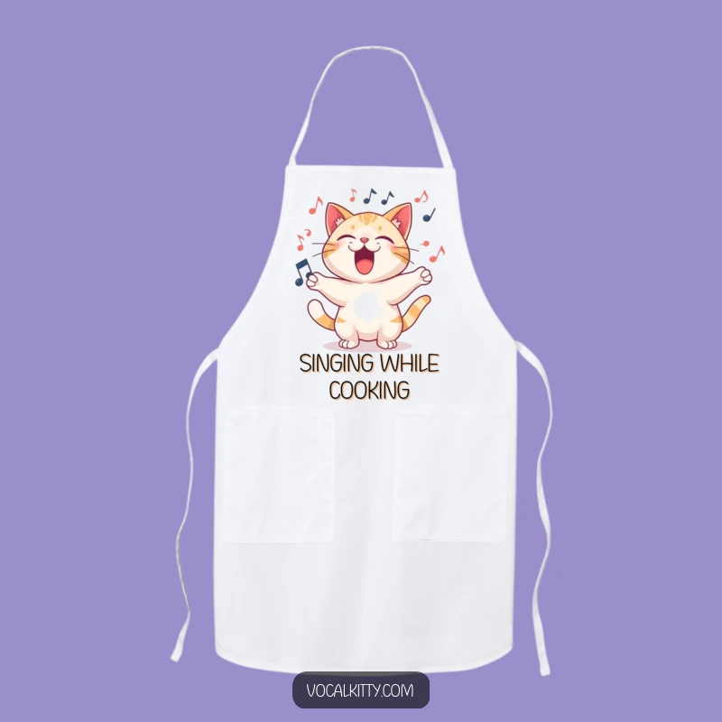 Funny Kitchen Apron: Cat Singing Loud & Joyful Song