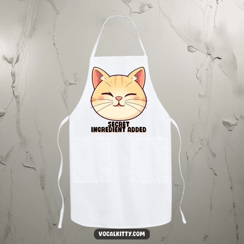 Funny cat apron decorated with a cat face whose whiskers form a playful wink, adding a humorous and charming touch to cooking tasks.