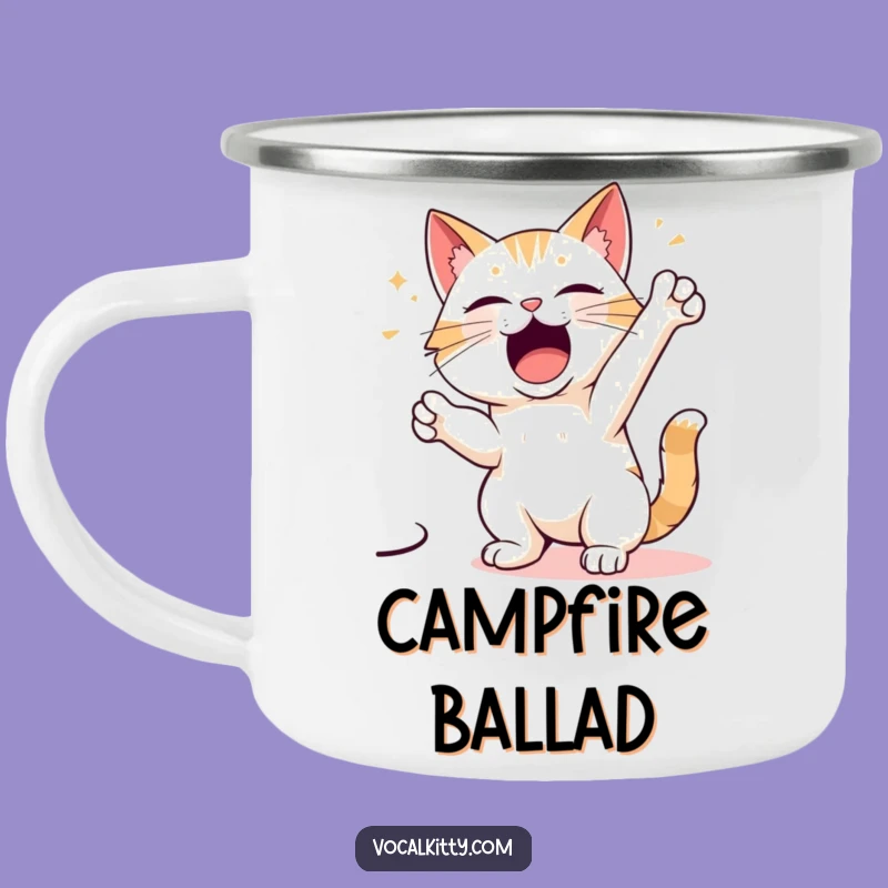Funny Cat Singing Camping Mug: Dramatic Feline Enamel Cup, Perfect Funny Gift
