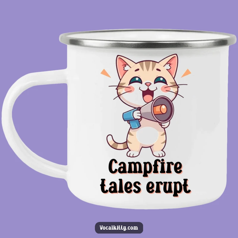 Funny Enthusiastic Cat Camping Mug - Boisterous Megaphone Outdoor Gift