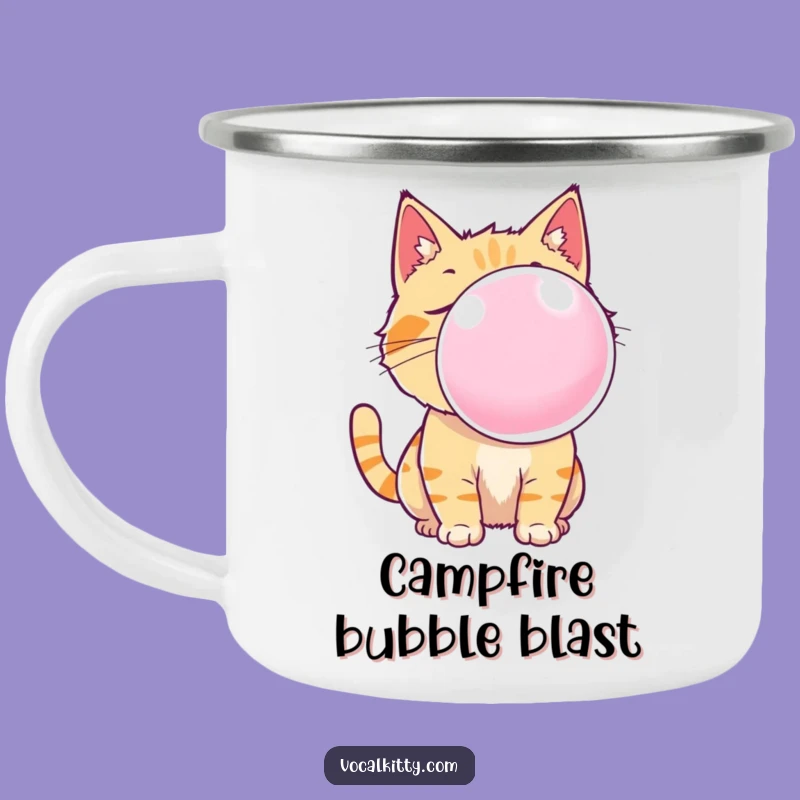 Funny Cat Bubble Gum Camping Mug: Outdoor Laughs with a Feline Twist