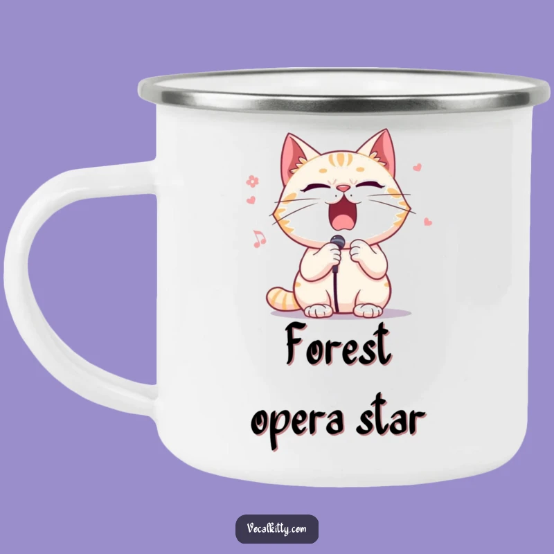 Funny Opera Cat Enamel Camping Mug - Dramatic Singer Outdoor Gift