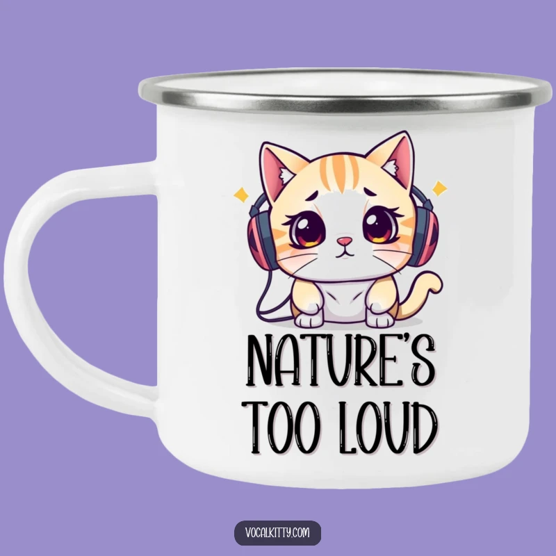 Funny Overwhelmed Cat Speakers Camping Mug: For When Outdoors is Too Loud!