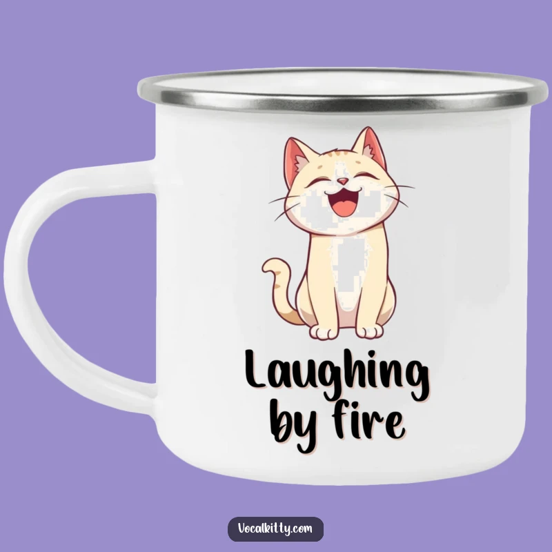 Funny Cat Camping Mug: Hilarious Laughing Enamel Cup, Perfect Funny Gift for Outdoors