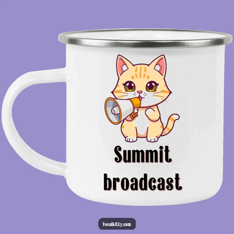 Funny Determined Cat Megaphone Camping Mug - Adventure Announcements!