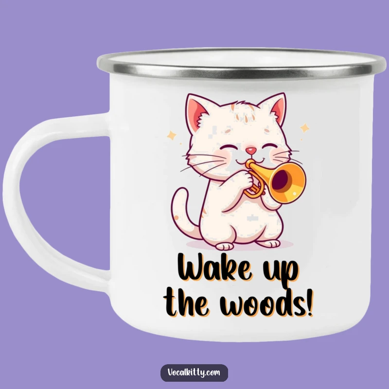 Funny Cat Trumpet Camping Mug: Outdoor Loud Meow Music