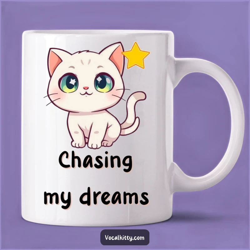 Funny Star Chasing Cat Mug, Dreamy Eyes, Perfect Magical Gift