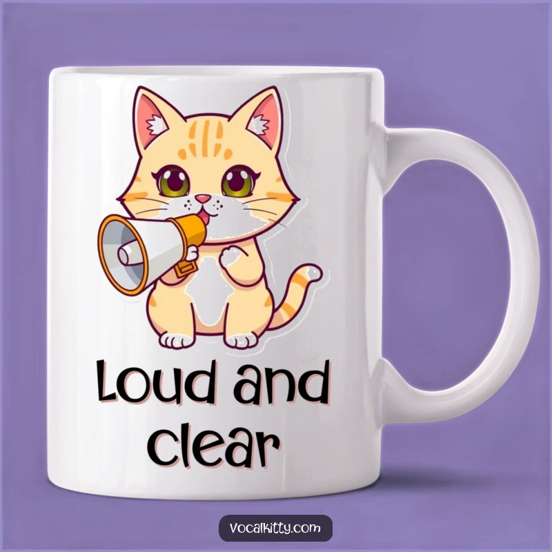 Funny Determined Cat Megaphone Mug - Loud & Clear Gift!