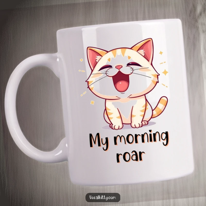 Funny Cat Shouting with Excitement, Sound Waves Emanating Mug - Joyful Feline Expression