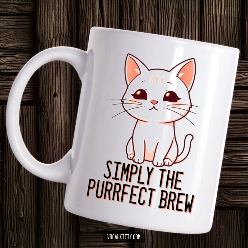 Funny mug: A simplified cat profile with bold, dynamically drawn whiskers, exuding subtle charm and elegance.