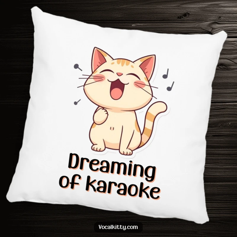 Funny pillow featuring a stylized cat singing with exaggerated sound waves, adding a humorous musical touch to decor.