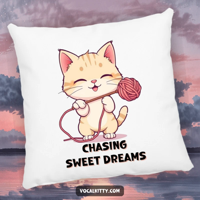 Funny Pillow featuring a cat playfully batting at a floating soap bubble, perfect for cozy, joyful moments.