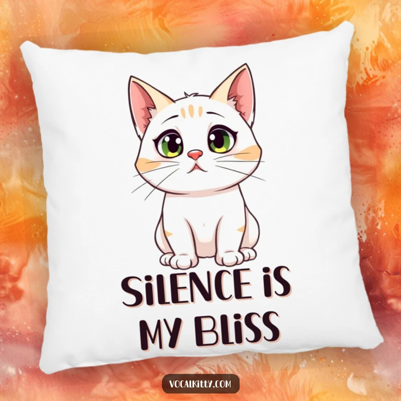 Funny pillow with a cat sporting comically large ear canals looking startled, offering comfort and a humorous touch for those who relate.