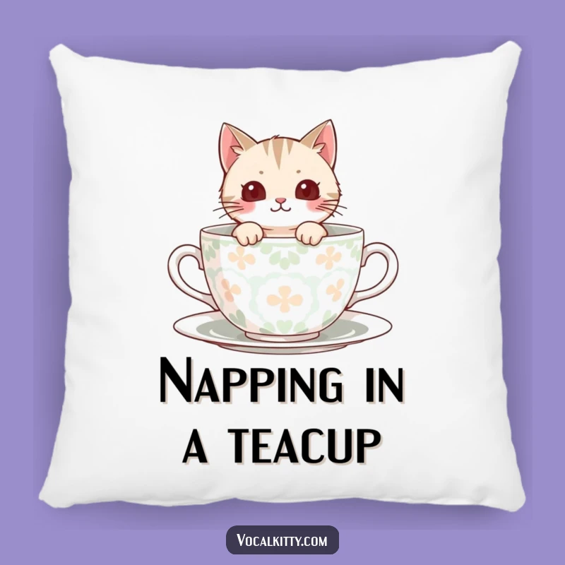Funny Peek-A-Boo Cat Teacup Pillow, Cozy Comfort, Cute Gift