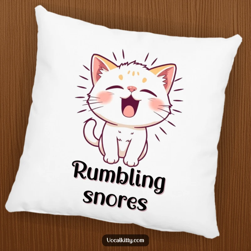 Funny cat character with vibrating fur from a powerful, funny noise, on a soft pillow.