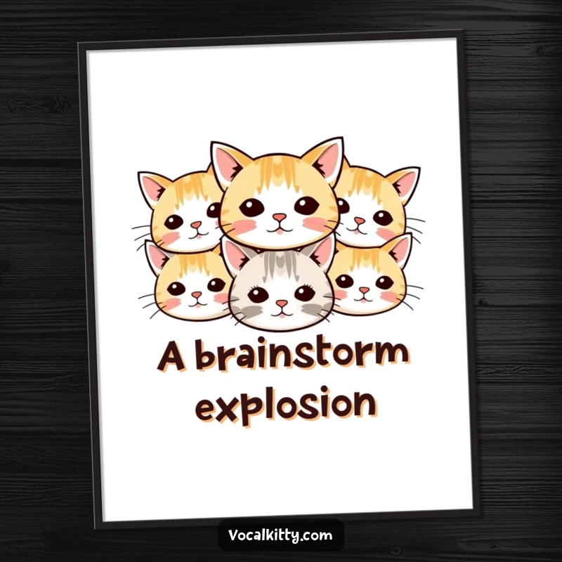 Funny cat digital art print featuring numerous small cartoon cat heads with whiskers radiating outwards, creating a cheerful and humorous visual.