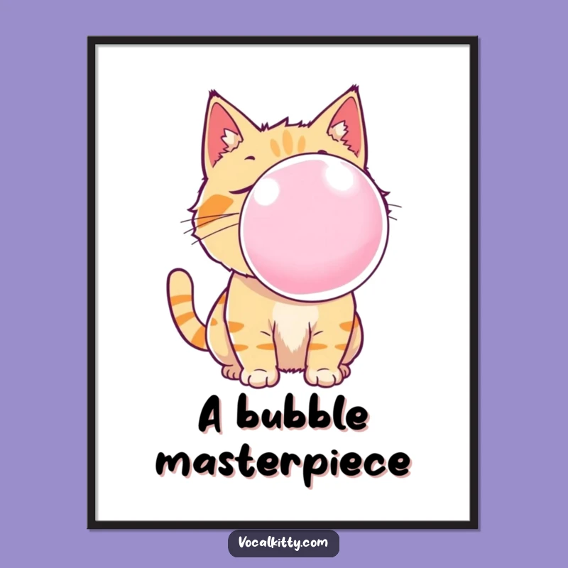 Funny Cat Bubble Gum Digital Art: Instant Hilarious Wall Decor