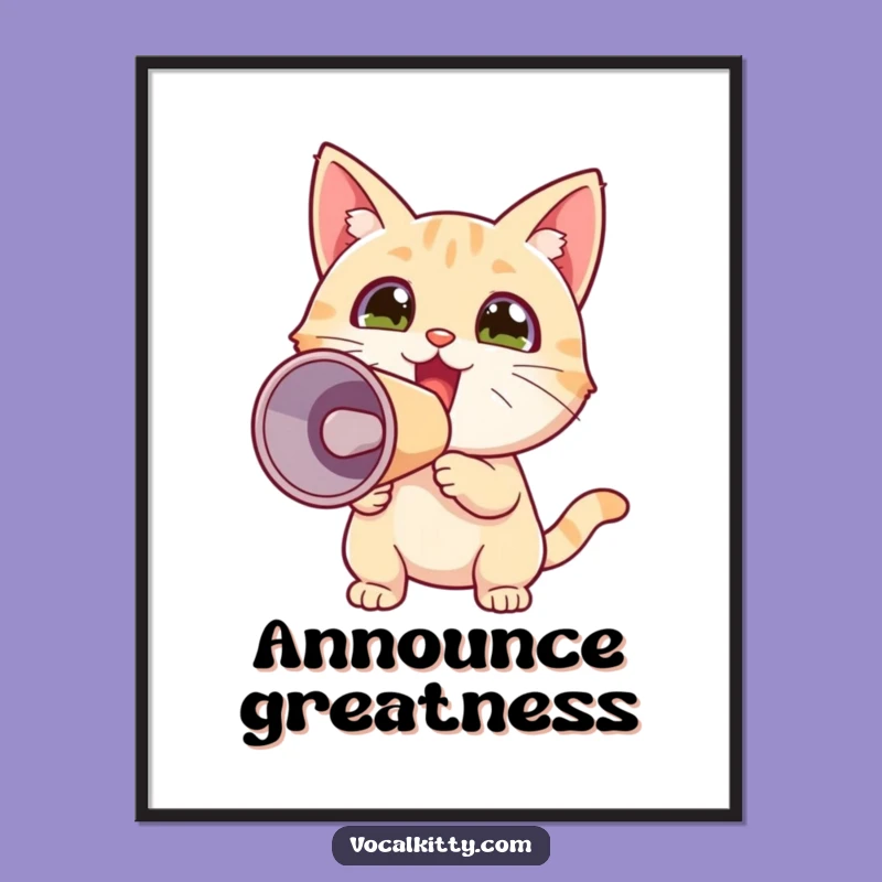 Funny Tiny Cat Megaphone Digital Art: Instant Excitement for Your Walls!