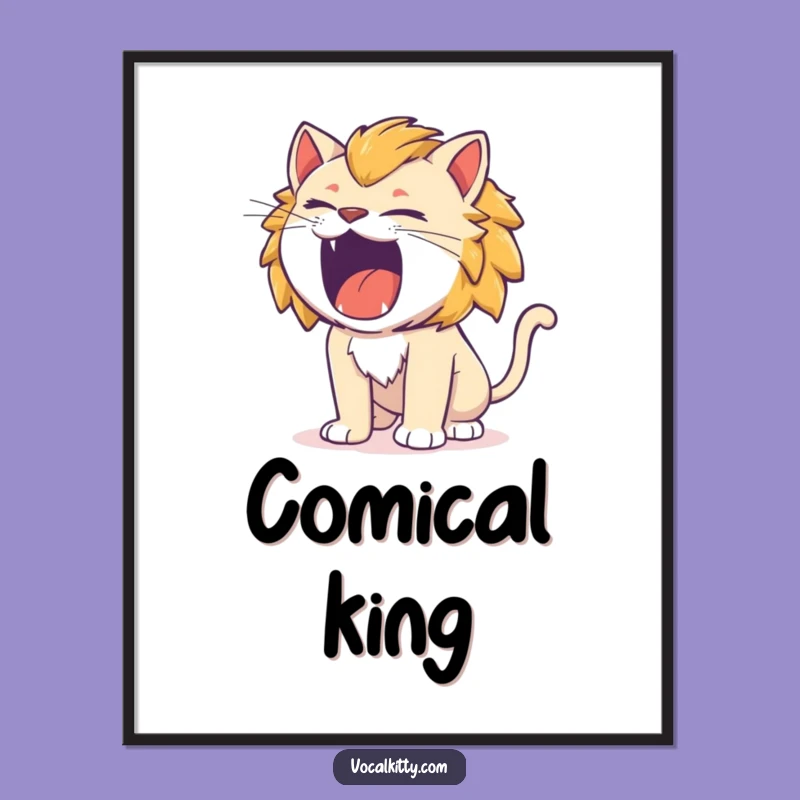 Funny Cat Lion Roar Digital Art: Tiny Fierce Print
