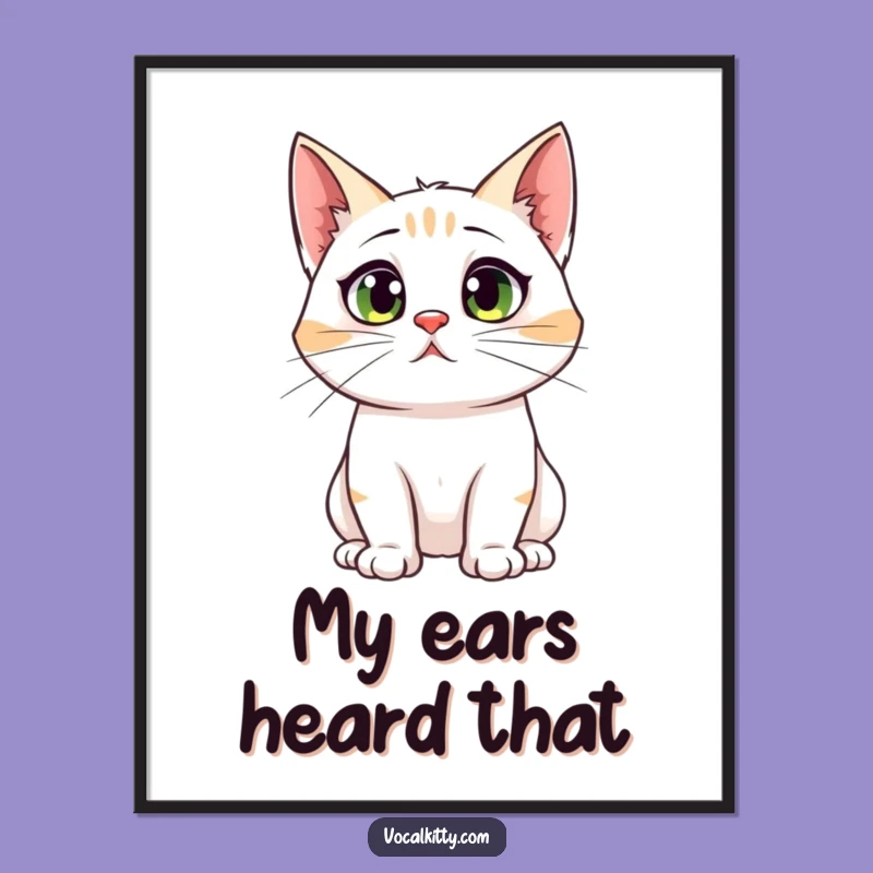 Funny Cat Big Ears Digital Art: High-Res Print of a Startled Feline Gift