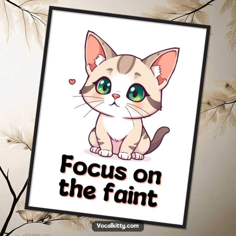 Funny digital art print of a cat with comically large, flared ears, showing intense focus on a subtle, distant noise.