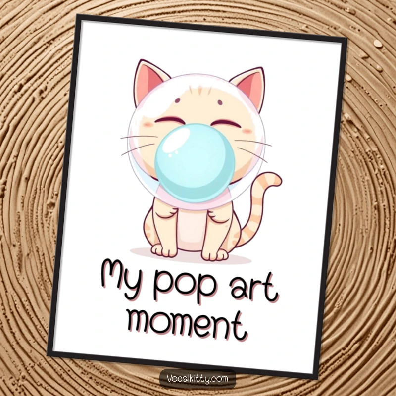 Funny Cat Blowing Giant Bubblegum Bubble About to Pop Digital Art Print - Instant Humor