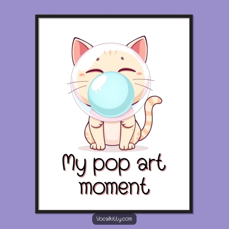 Funny Cat Bubblegum Pop Digital Print - Instant Hilarious Feline Decor