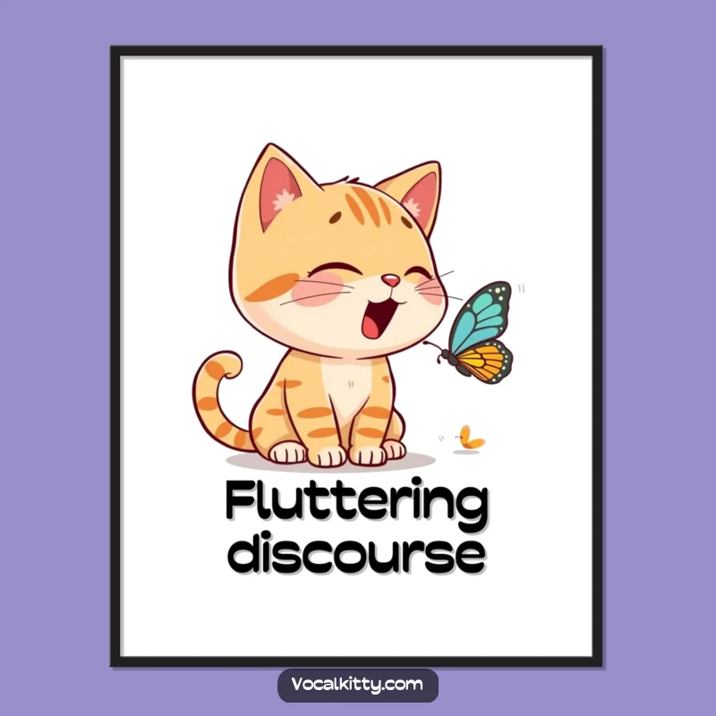 Funny Cat Butterfly Chat Digital Art Print: Instantly Add Animated Whimsy to Your Walls!