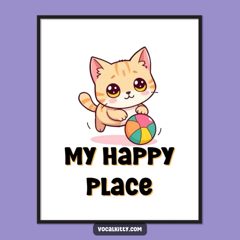 Funny Cat Chasing Ball Digital Art: Bring Playful Energy to Your Walls