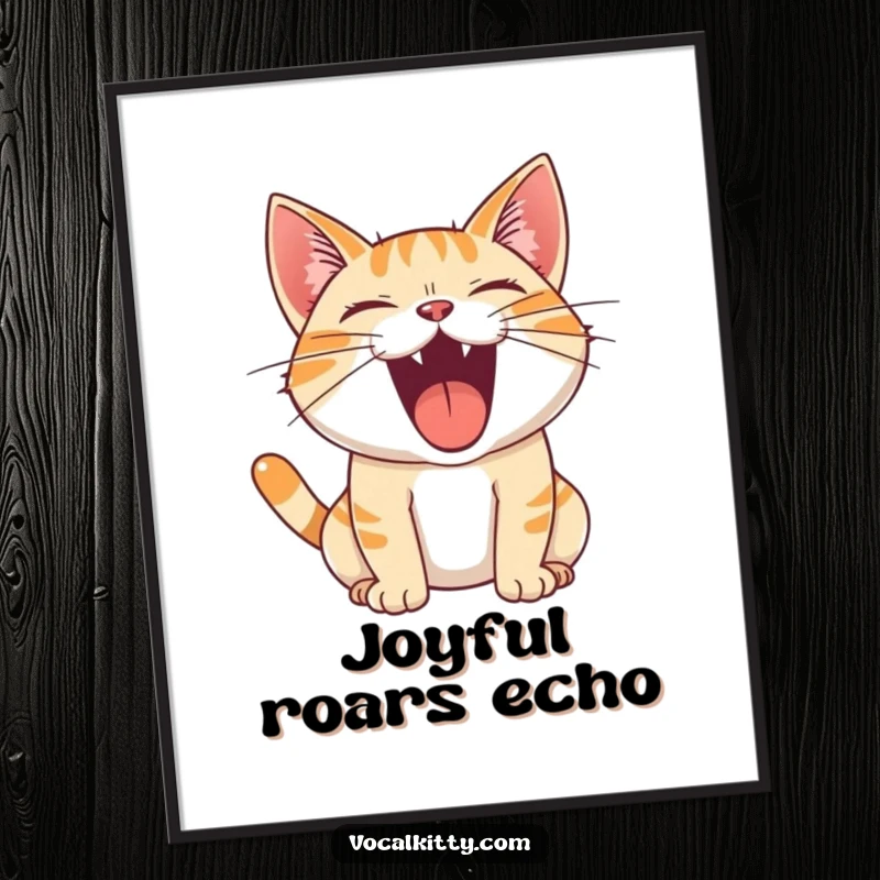 Funny Digital Art Print of a cat with its mouth wide open, unleashing a massive, joyful roar.
