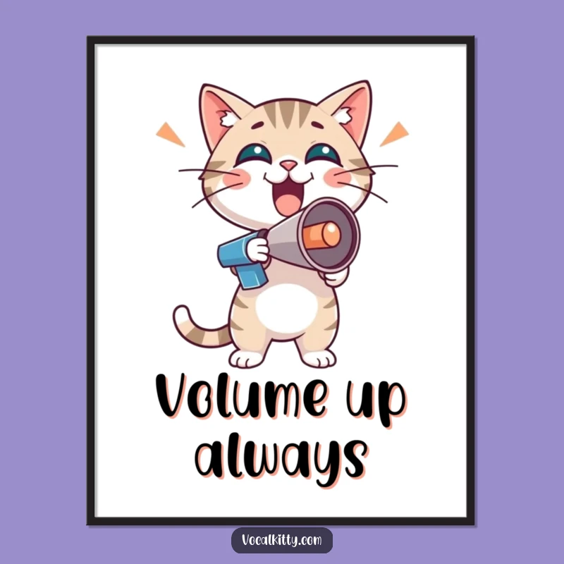 Funny Enthusiastic Cat Digital Print - Boisterous Megaphone Art Gift