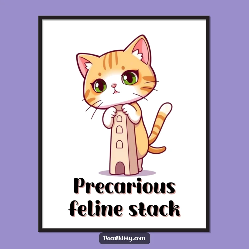 Funny Focused Cat Digital Art Print, Concentration Wall Art