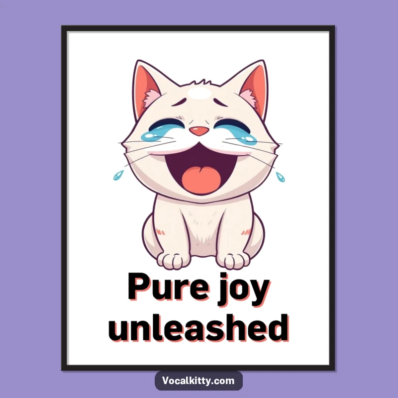 Funny Laughing Cat Tear Digital Art Print - Hilarious Decor