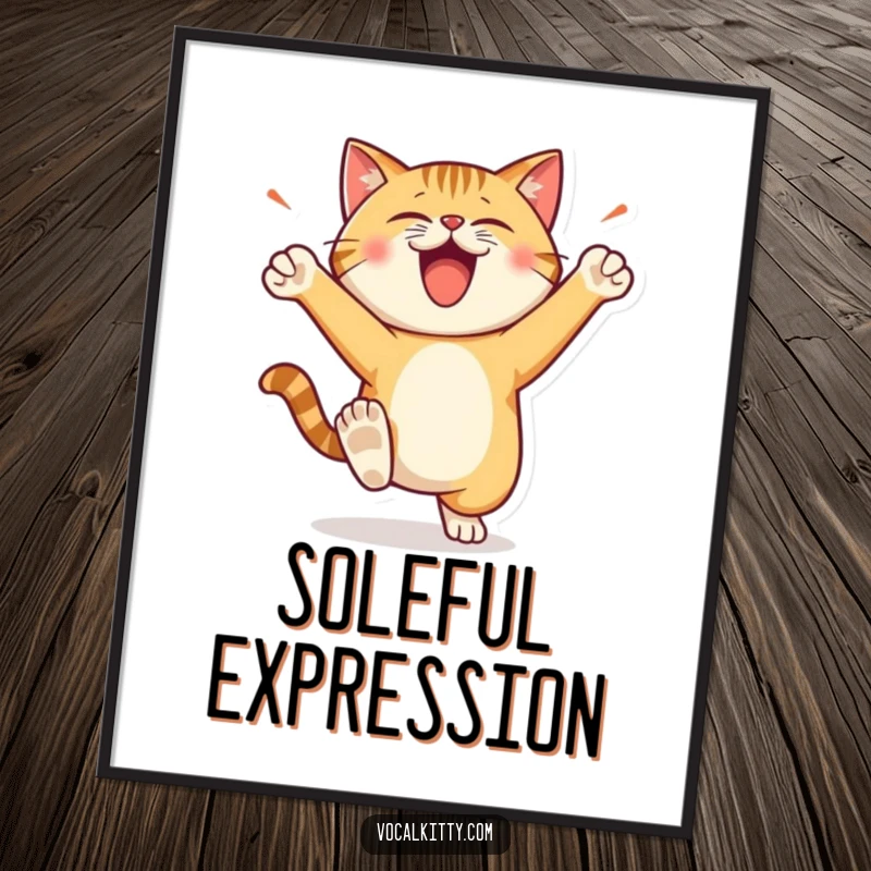 Funny Digital Art Print capturing a cat character stomping its feet with loud, happy energy, showcasing vibrant fun.