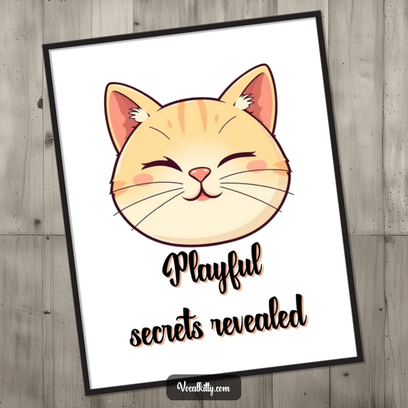 Funny cat digital art print of a cartoon cat face with whiskers forming a playful wink, perfect for adding humorous and charming wall decor.