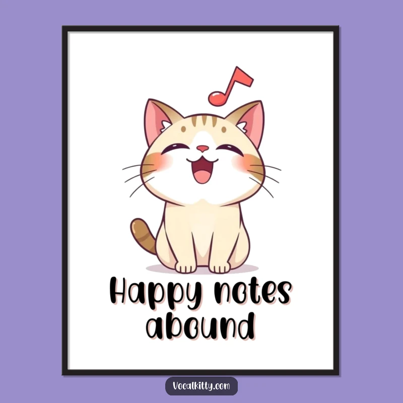 Funny Overjoyed Cat Music Digital Art Print - Harmonious Decor