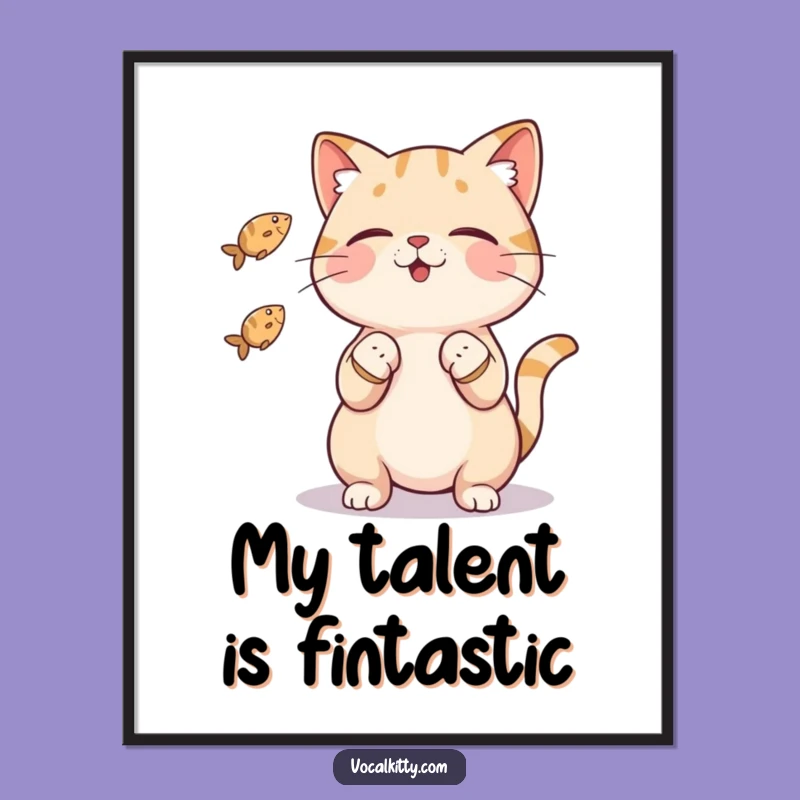 Funny Cat Juggling Fish Digital Art: Add Whimsy to Your Walls Instantly