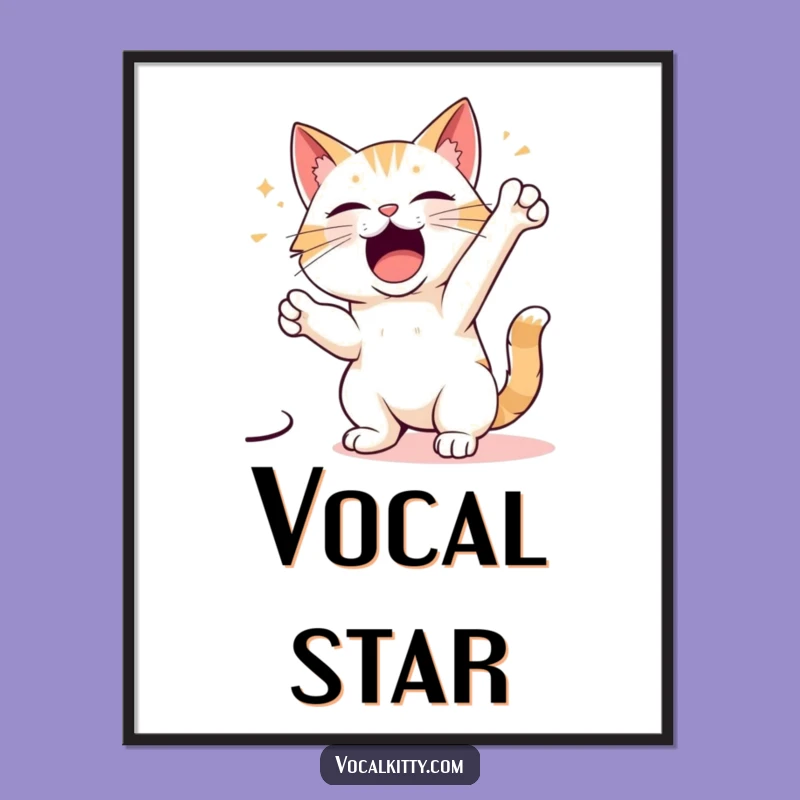 Funny Cat Singing Digital Art: Dramatic Feline Wall Art, Perfect Funny Gift