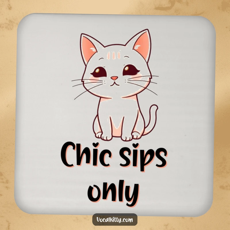 Funny coaster: A simplified cat profile with dynamically drawn whiskers, stylishly protecting your surfaces with artistic flair.
