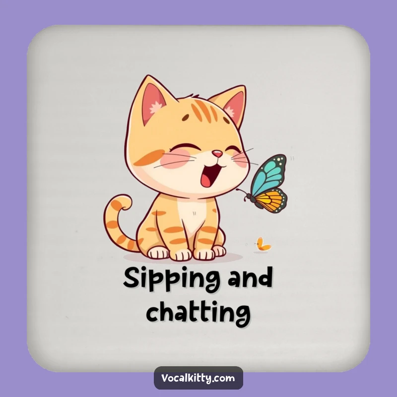 Funny Cat Butterfly Chat Coaster: Protect Surfaces with Animated Charm!