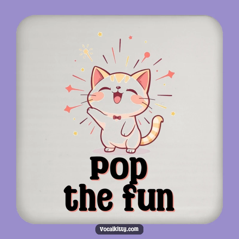 Funny Cat Firework Burst Drink Coaster: Protect Surfaces with Sparkle