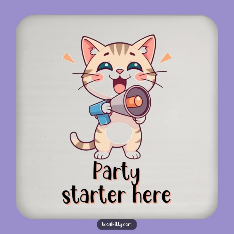 Funny Enthusiastic Cat Coaster - Boisterous Megaphone Drink Gift