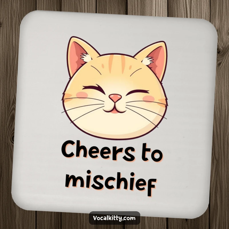 Funny cat drink coasters featuring a cat face where whiskers form a playful wink, protecting surfaces with charming and humorous designs.