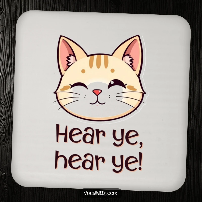 Funny coaster: A stylized cat head with perked ears and vibrating whiskers, stylishly protecting your surfaces with alertness.