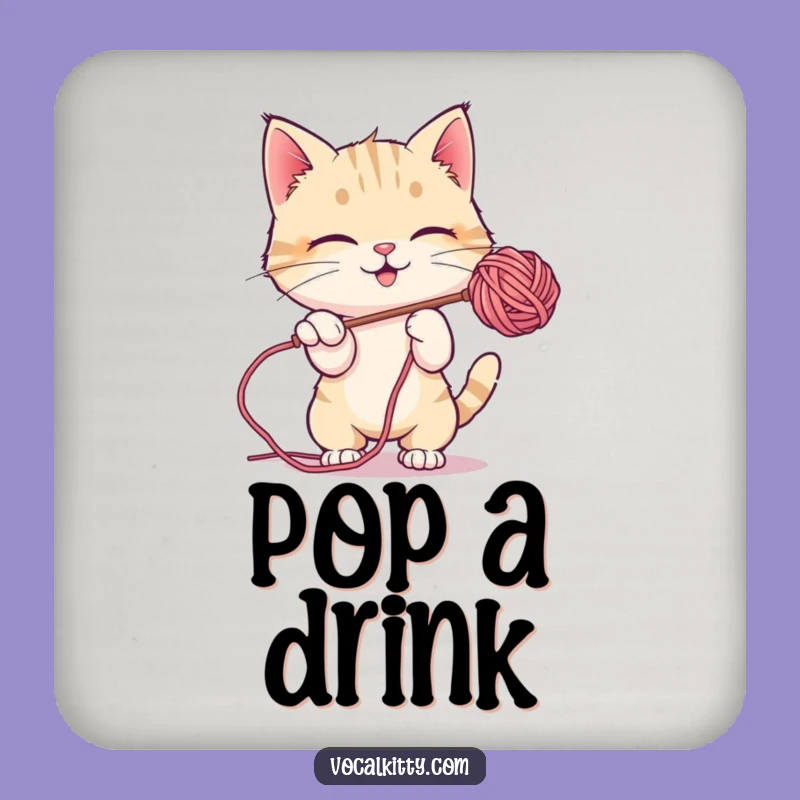 Funny Bubble Batting Cat Coaster, Protect Surfaces Playfully